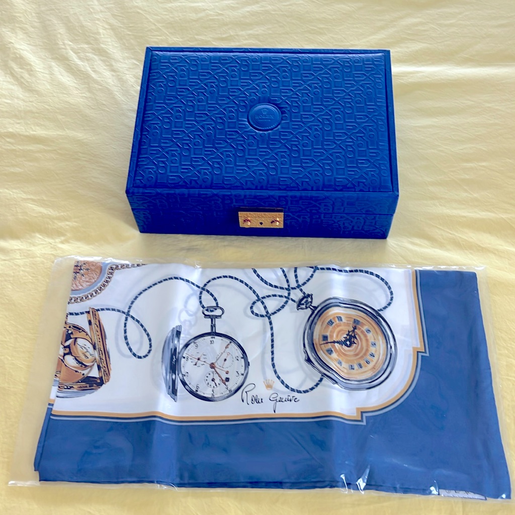 Vintage Rolex Geneva Silk Scarf 100 Silk Blue White Nwot